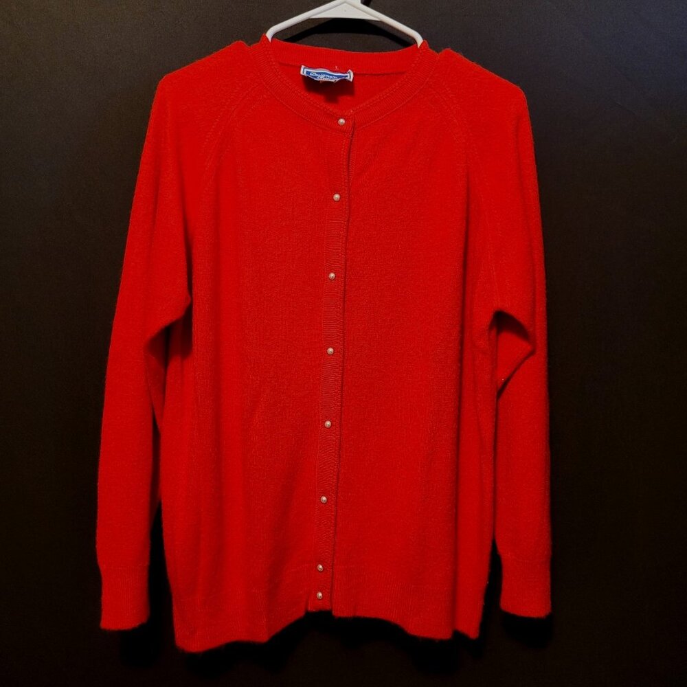 Vintage Red Cardigan Womens Large Pearl Buttons 60s 70s Retro Designers Original